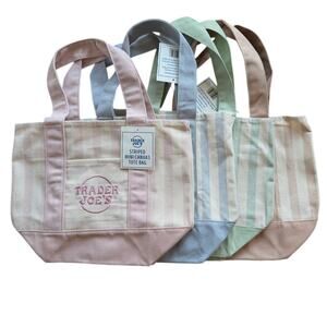 Trader Joe's Mini Pastel Stripe Canvas Tote Bags Set of 4 Colors Limited Edition